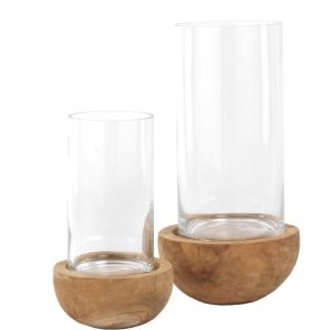 WMG Teakwindlicht mit Glas, H 40 cm |Kerzenhalter,Tischdekoration